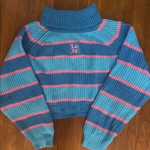 Lazy Oaf Striped Cropped Sweater, Blue & Pink